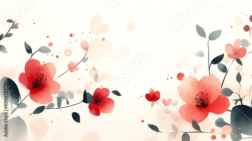 Watercolor azaleas in soft pink and red tones, minimal green leaves, scattered gently on a light background, seamless repeat