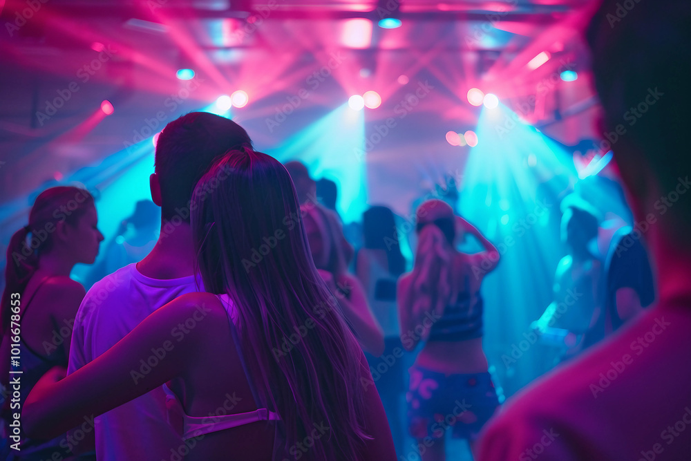 Futuristic neon photo image young people dancing nightclub nightlife pop style, Generative AI Futuristic neon photo image young people dancing nightclub nightlife pop style, Generative AI