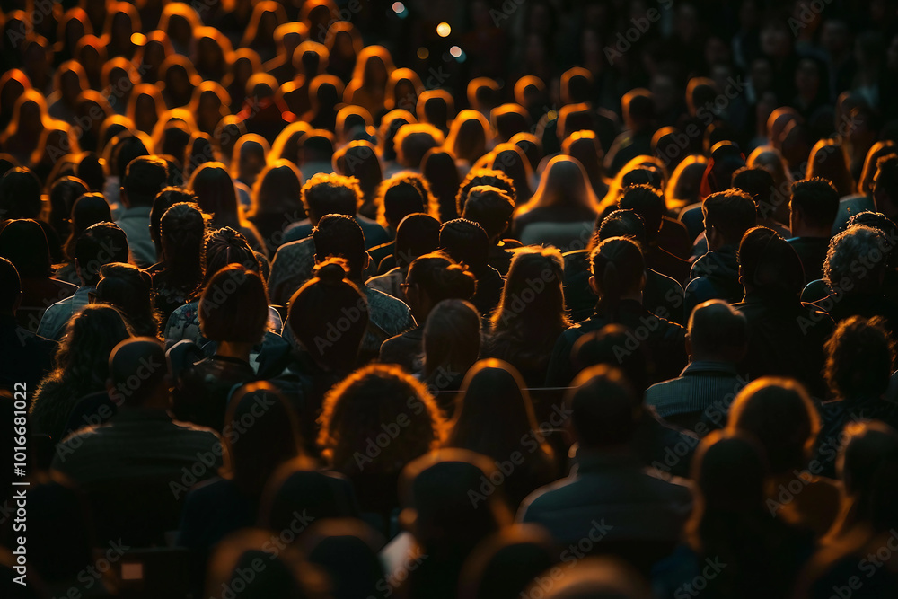 Obraz premium Generative AI captures theater audience illuminated by stage lights