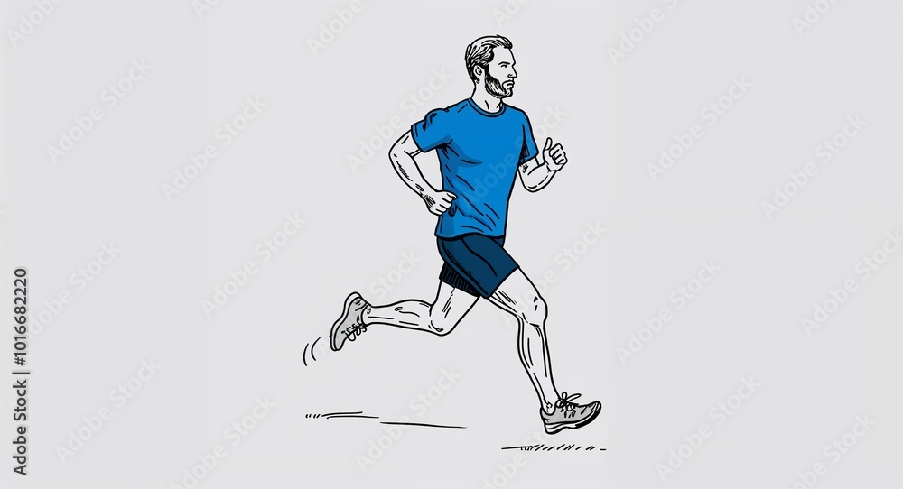 Obraz premium Hand drawing clipart of a man jogging outside on plain white background