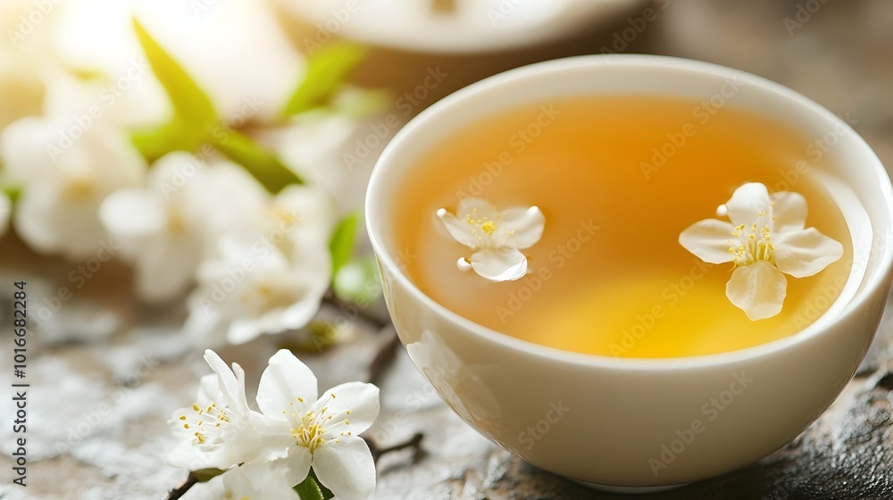 Aromatic Herbal Tea with Delicate Floral Blooms in a Serene,Reflective Moment of Tranquility Aromatic Herbal Tea with Delicate Floral Blooms in a Serene,Reflective Moment of Tranquility