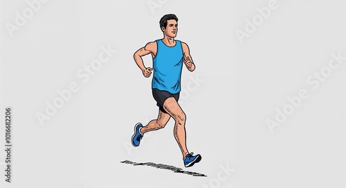 Hand drawing clipart of a man jogging outside on plain white background