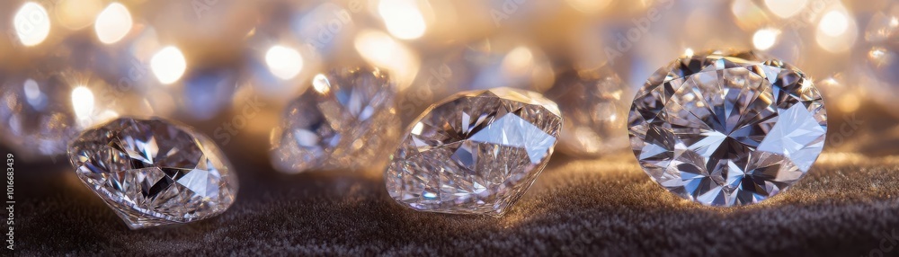 Close-up of diamond-encrusted jewelry on a velvet surface, sparkling under soft lighting Close-up of diamond-encrusted jewelry on a velvet surface, sparkling under soft lighting