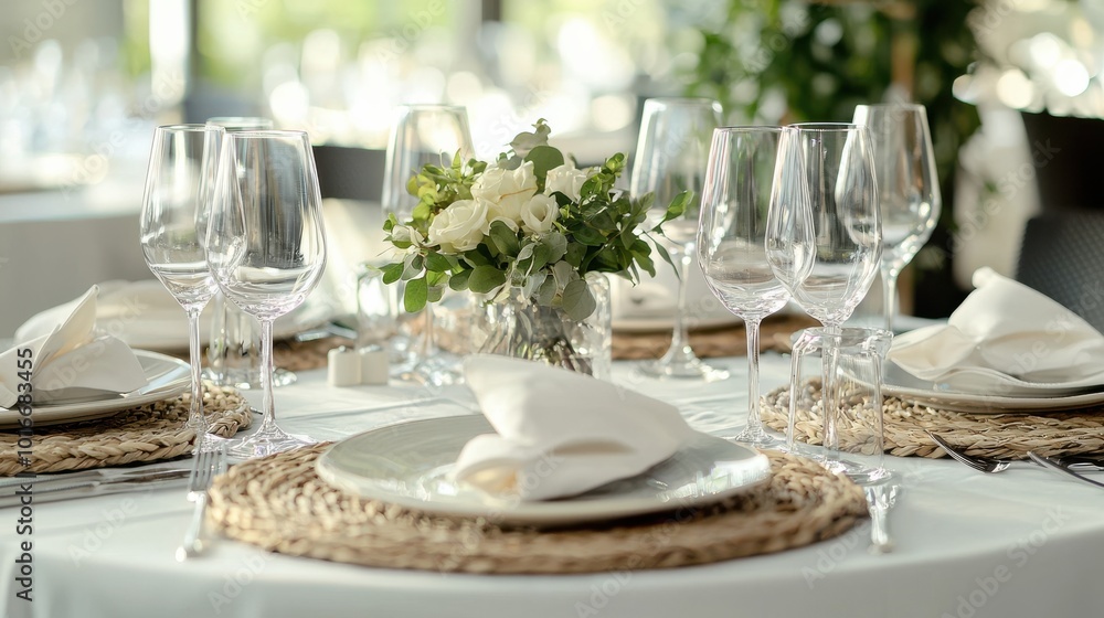 Fine Dining Table with White Plates Fine Dining Table with White Plates