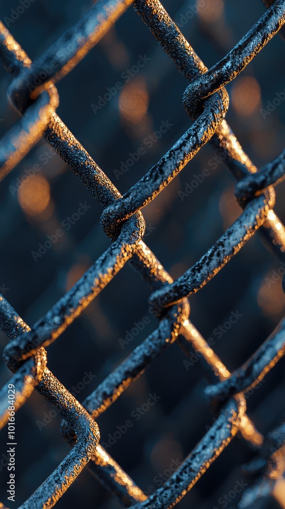 Close-up of a metal chain link fence showcasing texture and lighting effects. Ideal for backgrounds or industrial themes. Close-up of a metal chain link fence showcasing texture and lighting effects. Ideal for backgrounds or industrial themes.