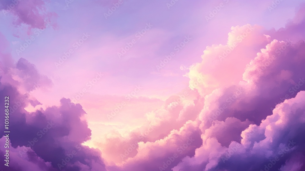 Fototapeta premium A serene sky filled with soft pink and purple clouds at sunset.