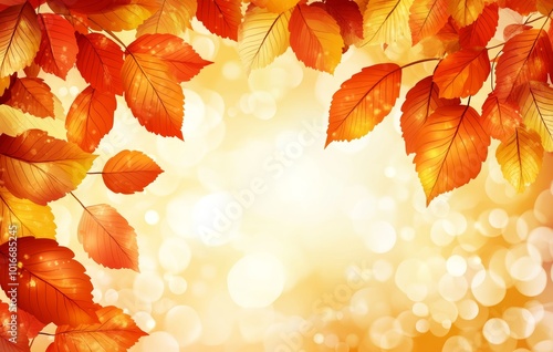 A sunny autumn background with orange fall leaves in a park