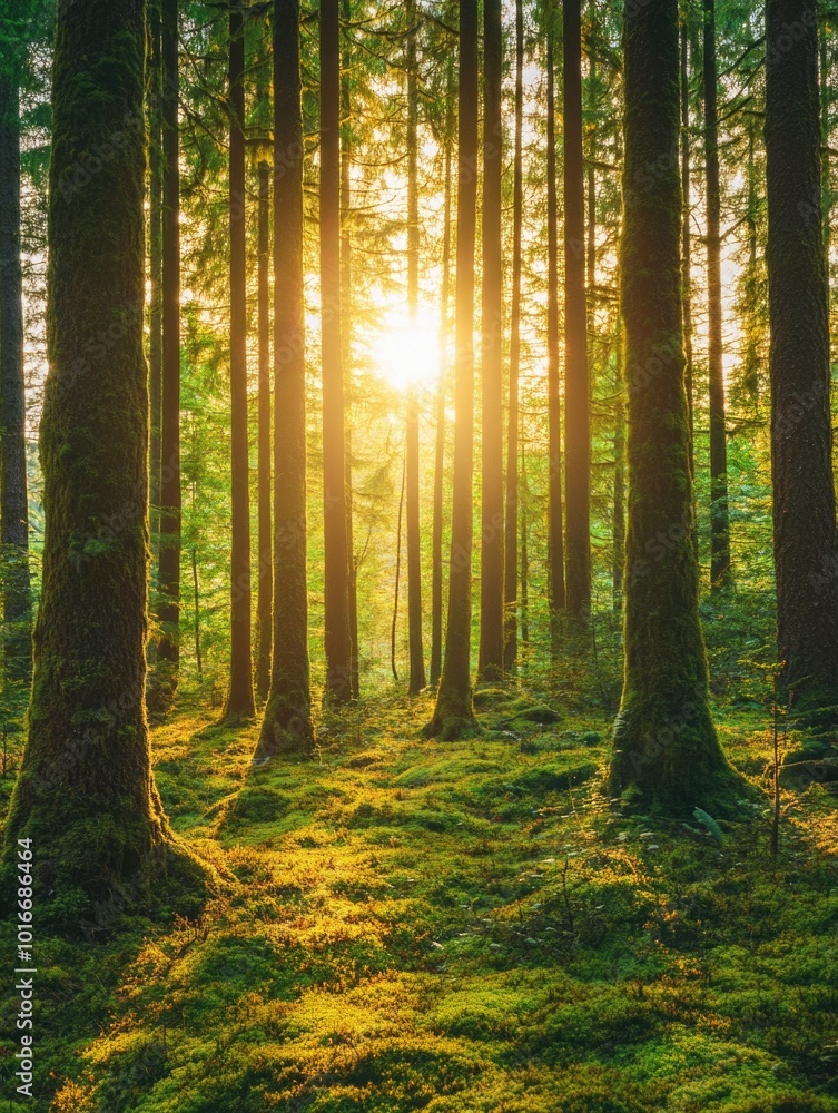 Fototapeta premium Morning Sunlight in a Forest