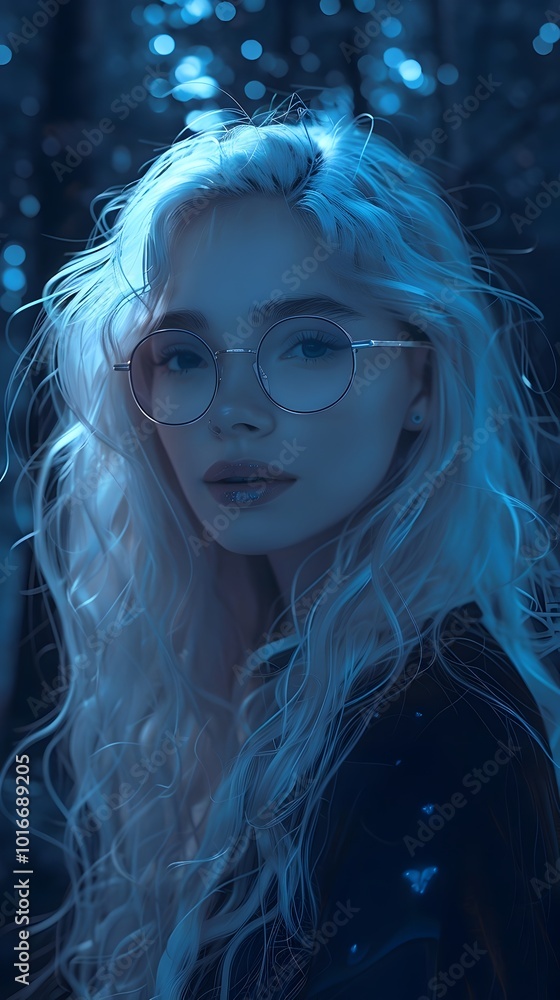 Elegant Woman Bathed in Moonlight in Tranquil Forest Setting with Ethereal Style Elegant Woman Bathed in Moonlight in Tranquil Forest Setting with Ethereal Style