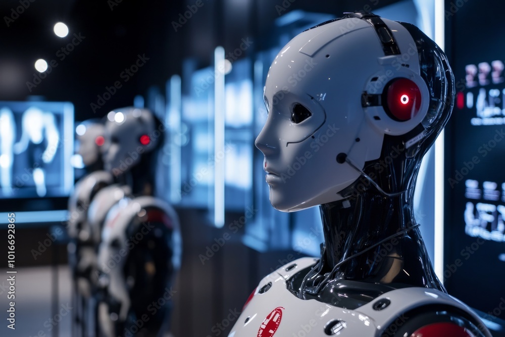 Futuristic robots showcase advanced technology. Each robot features sleek designs and innovative elements. They represent modern artificial intelligence. Generative AI Futuristic robots showcase advanced technology. Each robot features sleek designs and innovative elements. They represent modern artificial intelligence. Generative AI