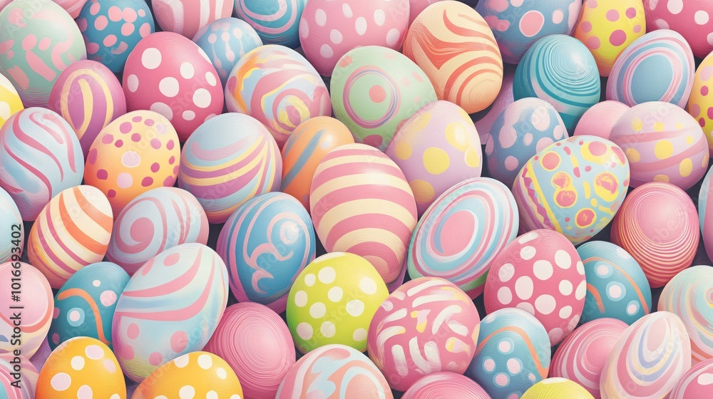 A vibrant array of colorful Easter eggs with various patterns, showcasing a festive and cheerful atmosphere, ideal for holiday celebrations. A vibrant array of colorful Easter eggs with various patterns, showcasing a festive and cheerful atmosphere, ideal for holiday celebrations.