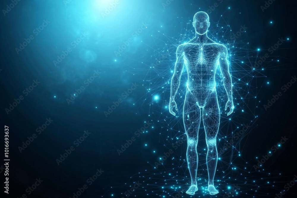 Digital Body Background An abstract digital human body polygonal wireframe silhouette, a human ...