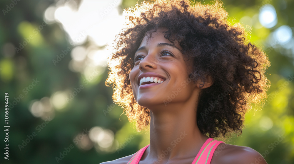Smiling Woman Enjoying Nature in the Sunlight Smiling Woman Enjoying Nature in the Sunlight