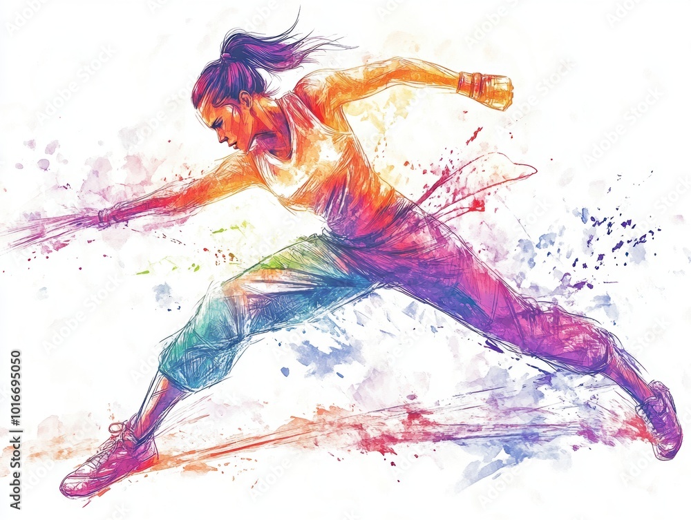 Fototapeta premium Female Fighter Watercolor.