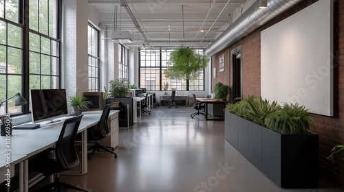 Modern Open Office Space with Greenery