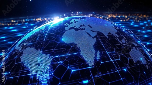 Digital representation of the Earth with glowing network connections, showcasing a futuristic view of global connectivity.