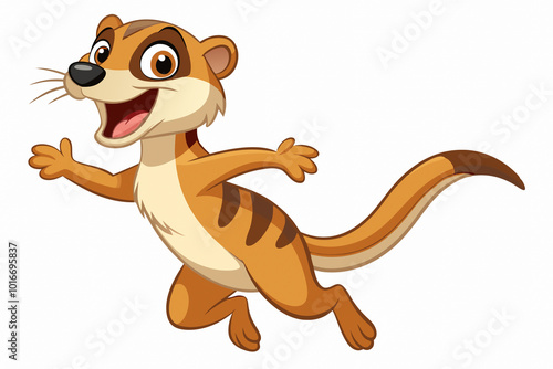 Dynamic Grinning Meerkat Cartoon Jumping with Claws Out: Perfect Mascot Design for Kids' Products and Promotions photo