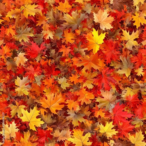 Autumn leaves with water drop. Blue, green, red and yellow autumnal background. Web, print, wallpaper. Illustration.