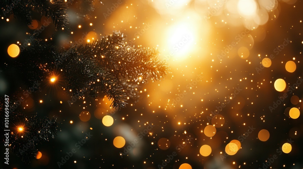 Soft golden bokeh lights create a magical atmosphere as they illuminate Christmas tree branches on a cozy winter evening. The warm glow enhances the holiday spirit, inviting a sense of joy and celebra Soft golden bokeh lights create a magical atmosphere as they illuminate Christmas tree branches on a cozy winter evening. The warm glow enhances the holiday spirit, inviting a sense of joy and celebra