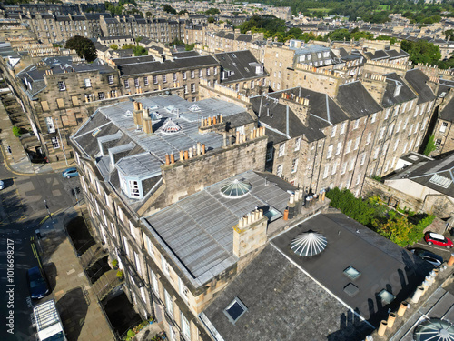 High Angle View of Central Edinburgh City of Scotland United Kingdom During Partly Cloudy Day of August 29th, 2024 photo