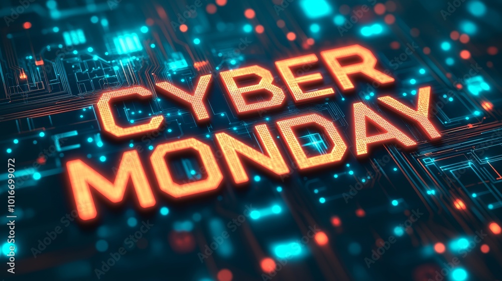 Cyber Monday sign with glowing red letters