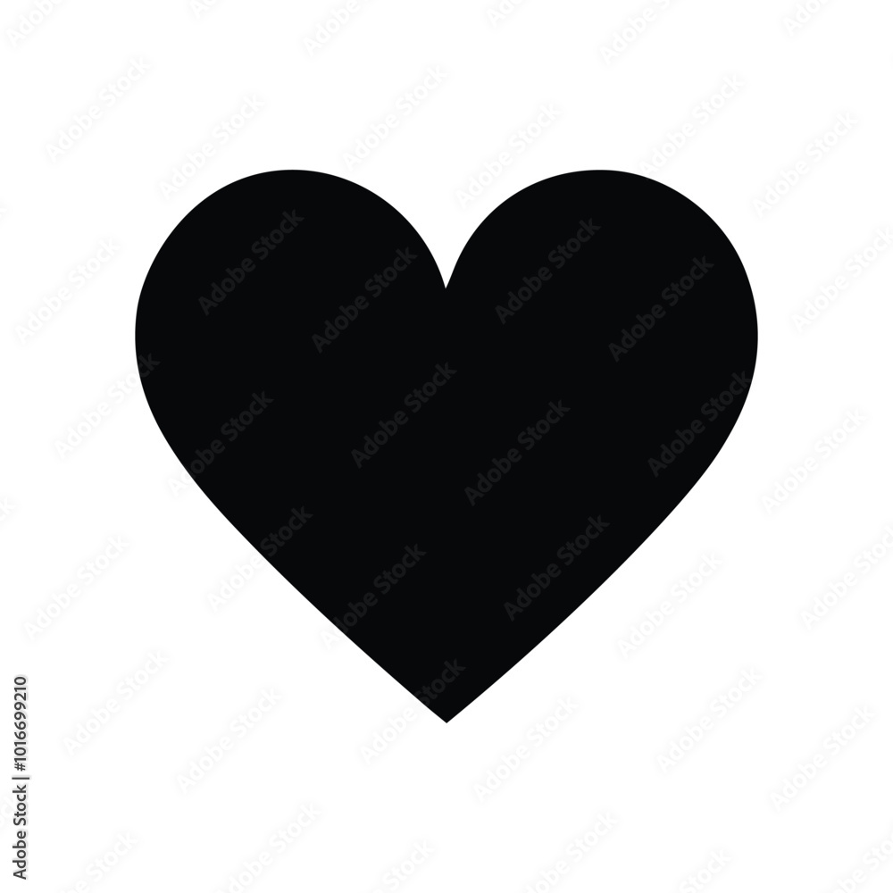 Obraz premium Minimalist black heart icon, solid silhouette heart shape on white background, simple romantic love symbol eps vector, clean graphic heart element for wedding invitations and social media.