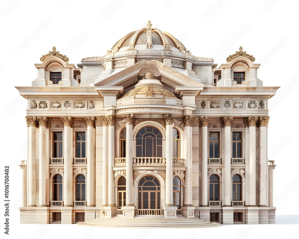 Fototapeta premium Magnificent Opera House with Ornate Architectural Features on White Background
