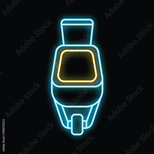 Glowing neon line icon representing a toilet bowl, isolated on black background, with colorful outline concept vector illlustration