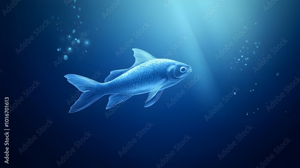 Glowing Underwater Fish Swimming in Ethereal Blue Ocean Serenity Glowing Underwater Fish Swimming in Ethereal Blue Ocean Serenity