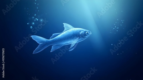 Glowing Underwater Fish Swimming in Ethereal Blue Ocean Serenity