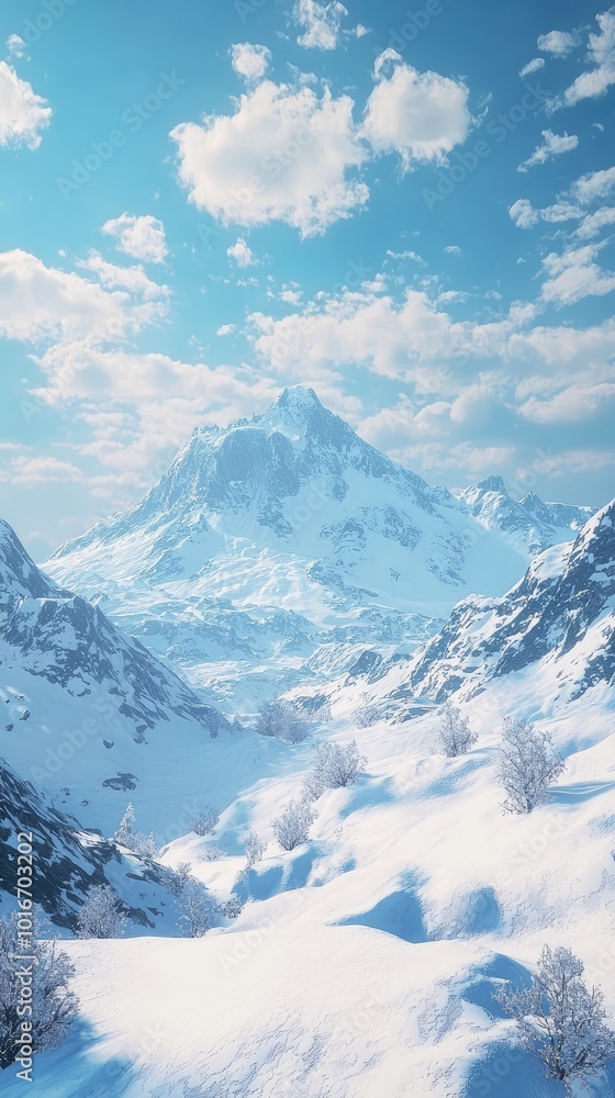 Obraz premium Stunning winter landscape featuring snow-covered peaks and a clear blue sky, perfect for nature and travel enthusiasts.