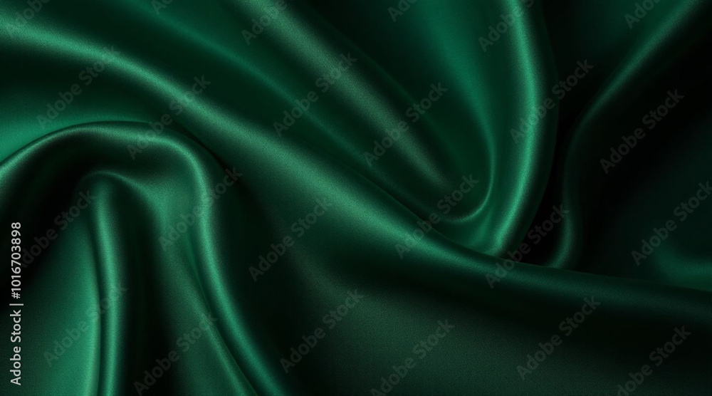 Fototapeta premium Luxury background, A close-up of shiny, smooth, dark green satin fabric with gentle folds and ripples, creating a luxurious and rich texture. Generative AI