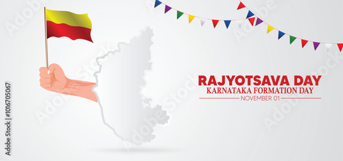 Karnataka Formation Day November 1 map with flag vector poster