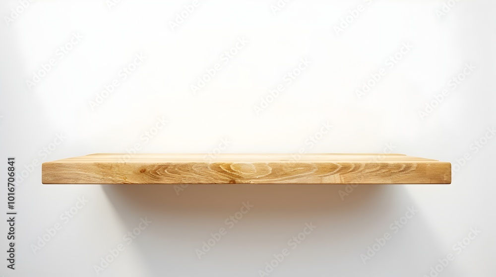Minimalist Wooden Floating Shelf on White Background for Modern Interior Design