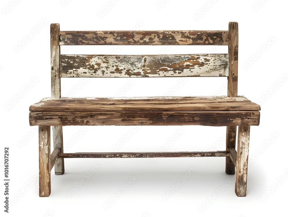 Rustic Farmhouse Bench with Distressed Design on White Background Rustic Farmhouse Bench with Distressed Design on White Background