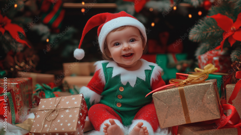 Festive Smiles: Baby Celebrating Christmas Ai Generative Image. Festive Smiles: Baby Celebrating Christmas Ai Generative Image.