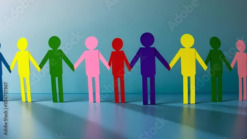 United Colorful Paper Cutout Figures Holding Hands photo