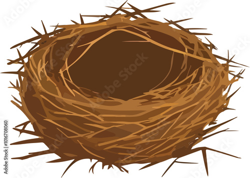 Empty bird nest isolated on white background. Vector illustration
