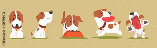 Funny Jack Russell Terrier Puppy with Cute Snout Vector Set
