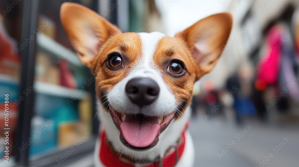 A happy, expressive dog is captured in a close-up shot while outside, displaying its playful nature and joy, with a background of blurred outdoor scenery. A happy, expressive dog is captured in a close-up shot while outside, displaying its playful nature and joy, with a background of blurred outdoor scenery.