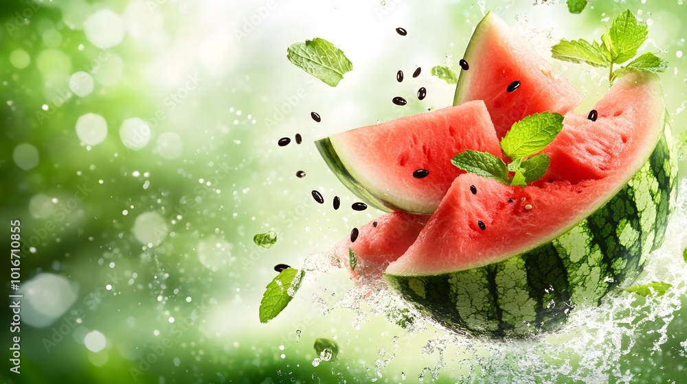 Juicy Watermelon Slices in a Refreshing Splash Juicy Watermelon Slices in a Refreshing Splash