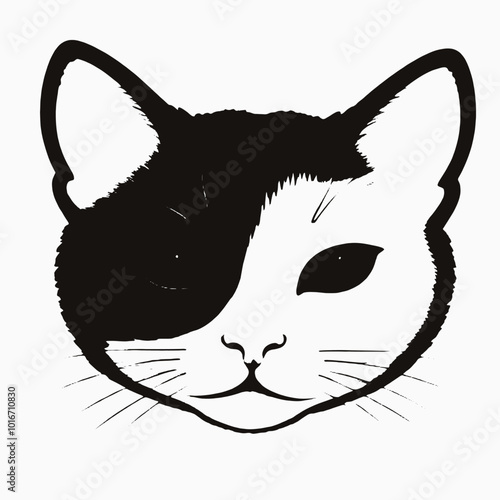 A close-up portrait of a black and white cat with piercing eyes 