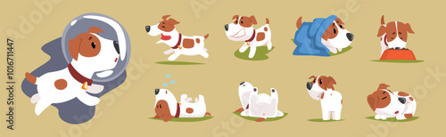 Funny Jack Russell Terrier Puppy with Cute Snout Vector Set