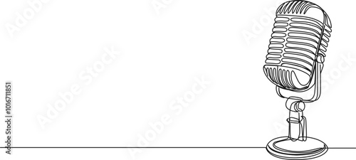 continuous single line drawing of studio microphone, line art vector illustration