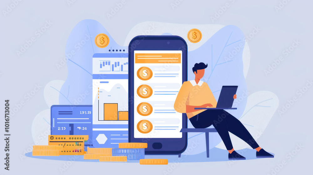 A startup founder managing their business finances through a banking app, focusing on funding, cash flow, and scaling operations. A startup founder managing their business finances through a banking app, focusing on funding, cash flow, and scaling operations.