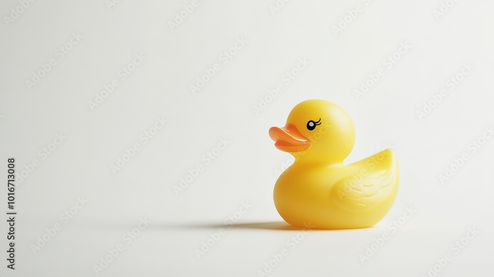 A bright yellow rubber duck isolated on a clean white background, symbolizing childhood fun and simplicity. A bright yellow rubber duck isolated on a clean white background, symbolizing childhood fun and simplicity.