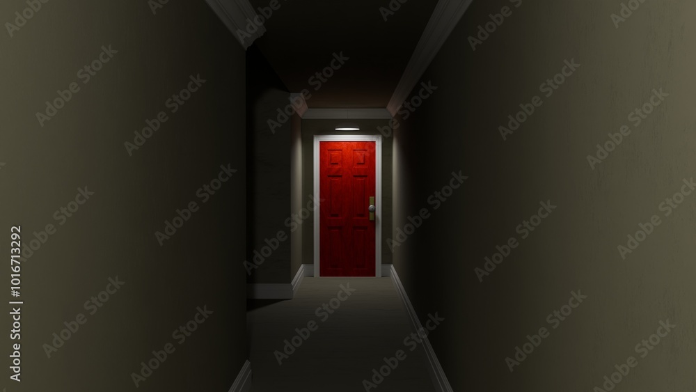 Dark Red Door Illuminate by Spotlight from Above with a Dimmed Backlight Dark Red Door Illuminate by Spotlight from Above with a Dimmed Backlight