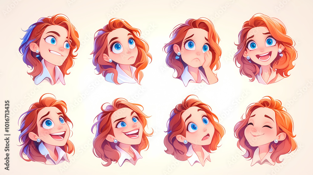 Set of exaggerated faces with funny and expressive moods. Set of exaggerated faces with funny and expressive moods.