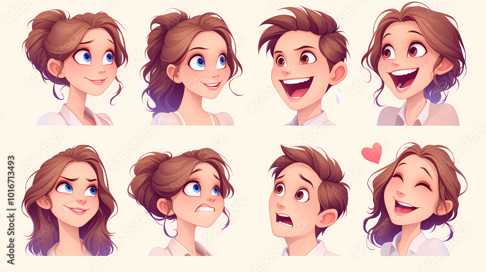 Cartoon expressions from happy to confused in bright colors. Cartoon expressions from happy to confused in bright colors.