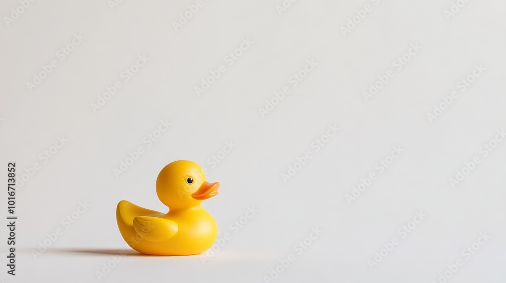 A cute yellow rubber duck isolated against a minimalist white background, showcasing simplicity and playful charm in a single frame. A cute yellow rubber duck isolated against a minimalist white background, showcasing simplicity and playful charm in a single frame.